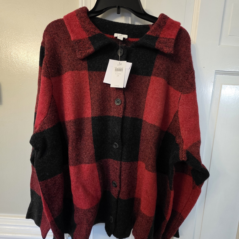 J. Jill Black and Red Plaid Wool Jacket
